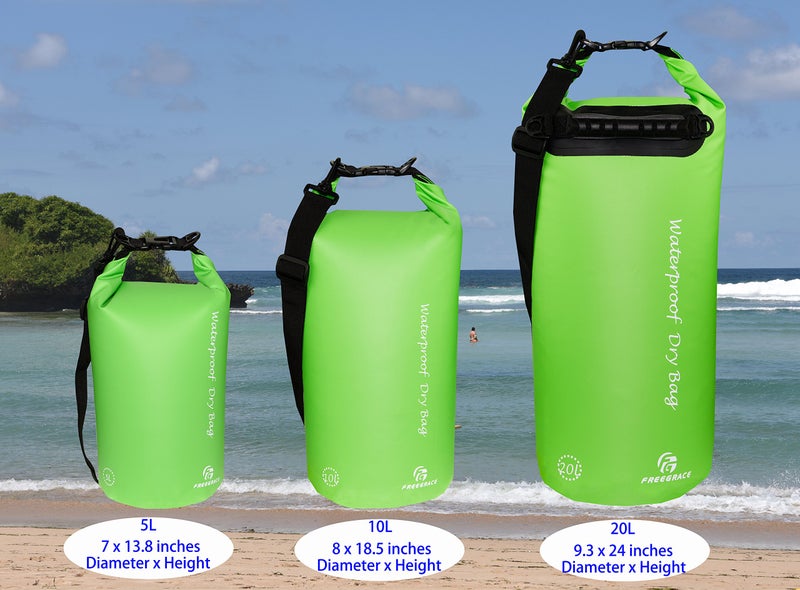 Freegrace Waterproof Dry Bags Set Of 3 Dry Bag With 2 Zip Lock Seals & Detachable Shoulder Strap, Waist Pouch & Phone Case - Can Be Submerged Into Water - For Swimming (Green, 5L) - Image 2